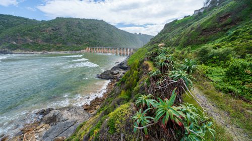 En bro korsar floden Kaaimans i Wilderness, som löper ut i havet på Garden Route