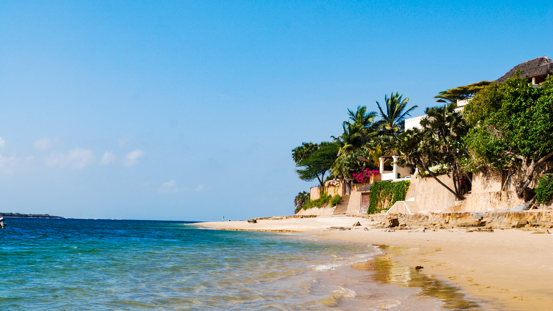Ett blått hav framför Shela Beach på paradisön Lamu